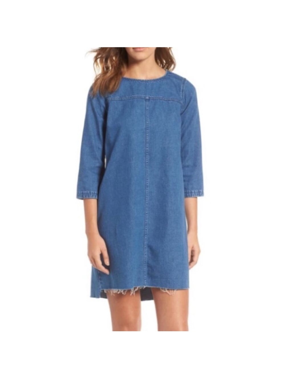 Madewell Denim Shift Dress - Scoop Neck, 3/4 Sleeves Medium